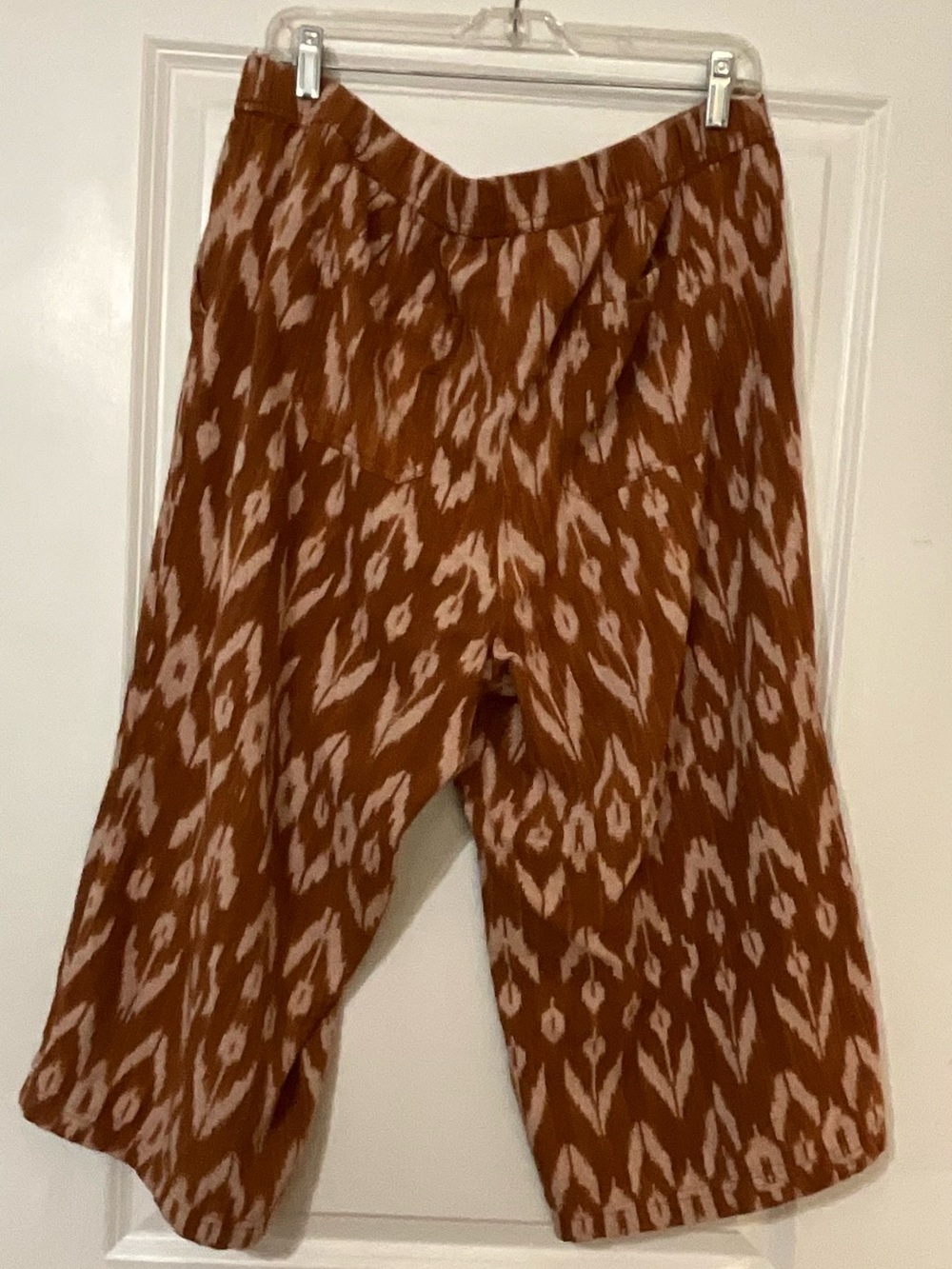 Pure Jill brown/cinnamon ikat wide leg cropped pants. PXL  Petite Extra Large